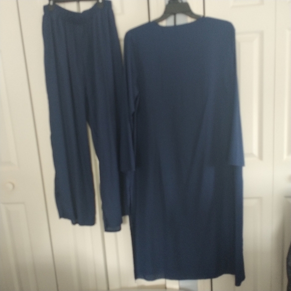 Amazon Orska Two Piece Navy Wide Leg Pants Suit Long Top 2XL - Picture 4 of 11